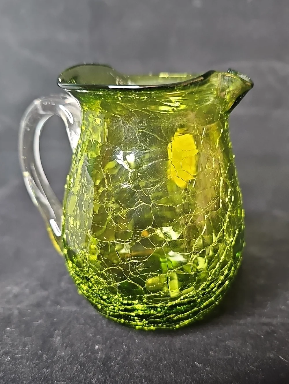 Pilgrim Handblown Crackle Glass Pitcher in Green with Clear Handle